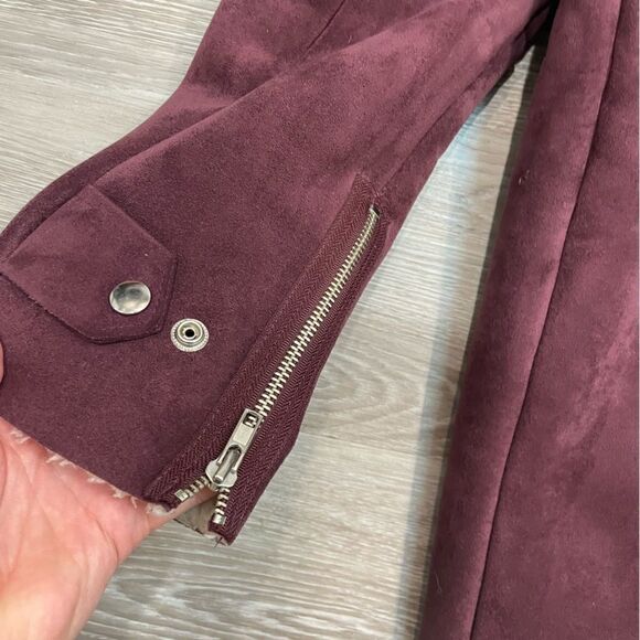 Zig Zag Faux Shearling Bomber Jacket Short Biker Zipper Jacket Leather Aviator - Picture 7 of 9